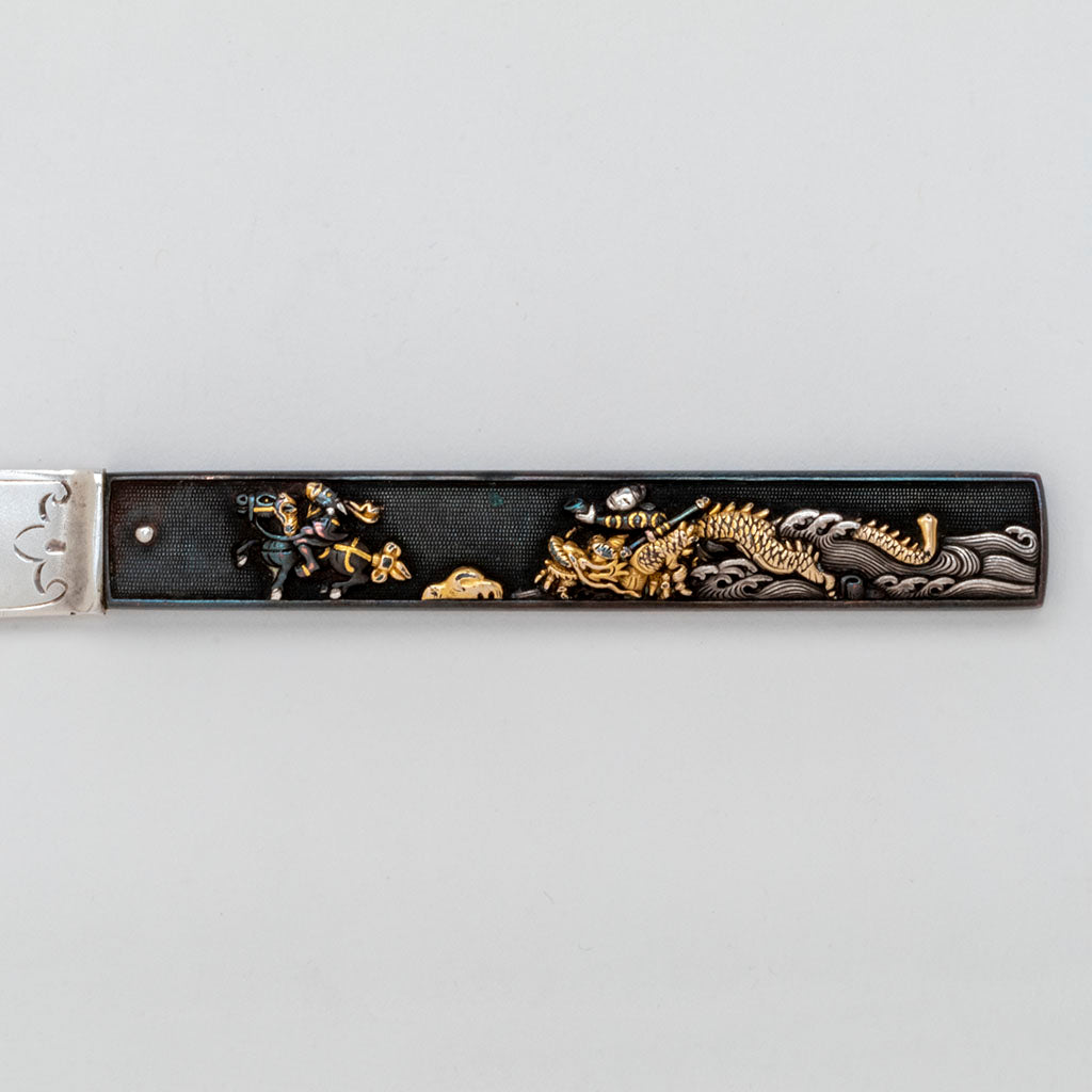 Dragon on Gorham Antique Mixed Metal Japanesque Dessert Knives with Japanese Handles, set of 11, Providence, RI, 18th &amp; 19th century