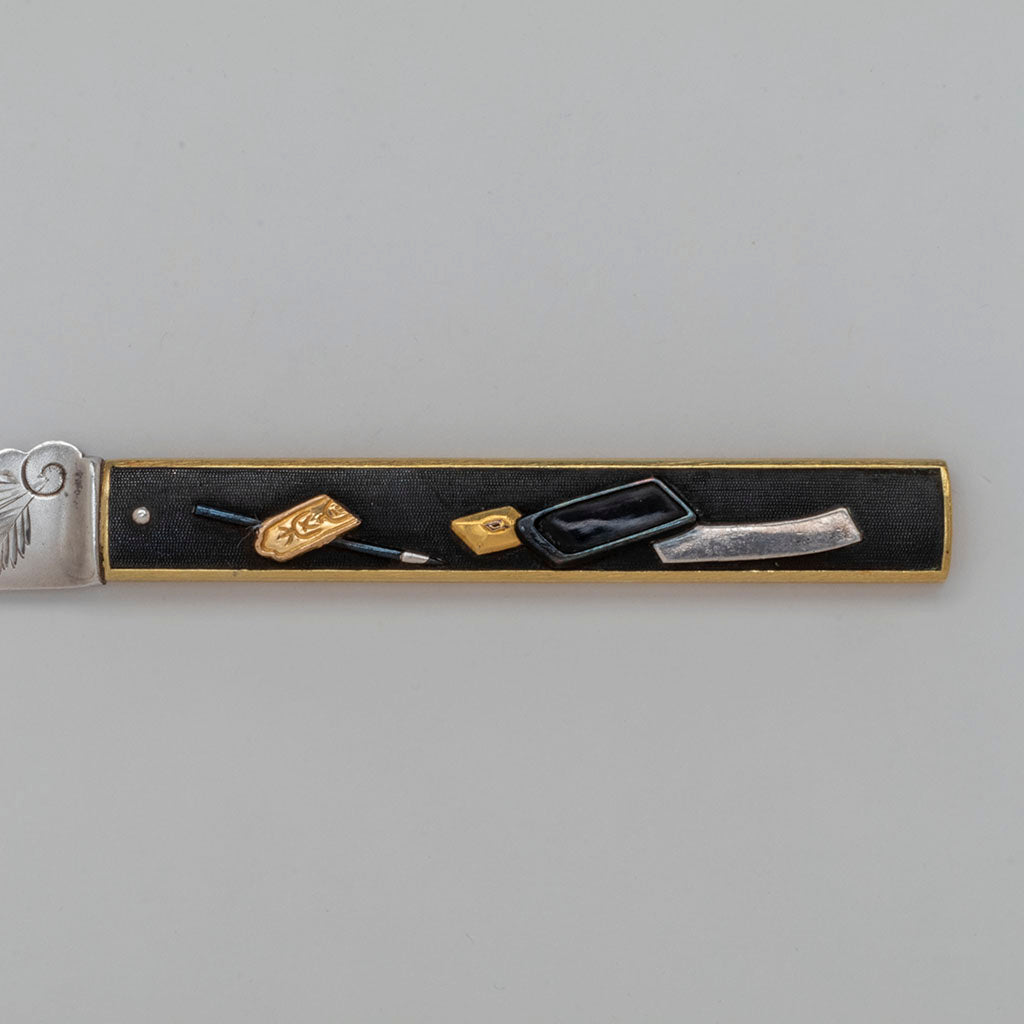 Details on Gorham Antique Mixed Metal Japanesque Dessert Knives with Japanese Handles, set of 11, Providence, RI, 18th &amp; 19th century