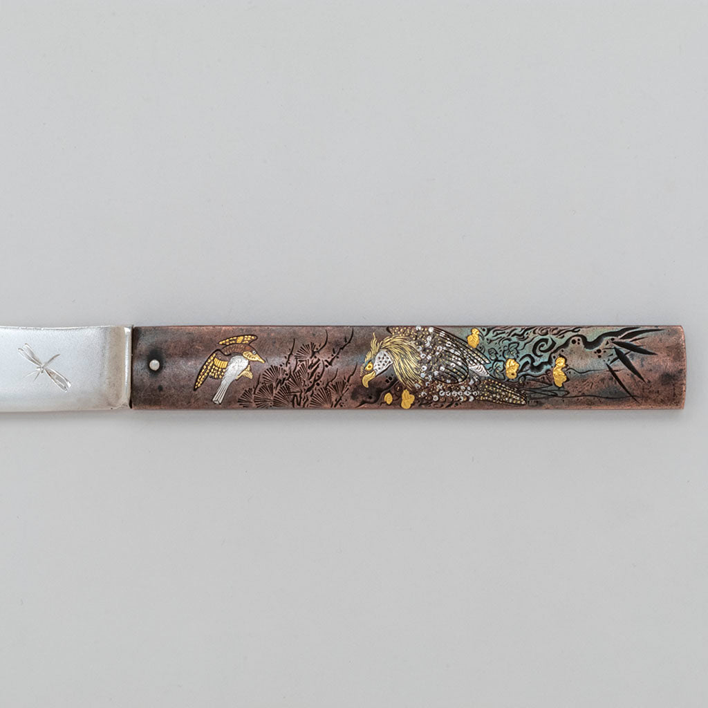 Extraordinary example of Gorham Antique Mixed Metal Japanesque Dessert Knives with Japanese Handles, set of 11, Providence, RI, 18th &amp; 19th century