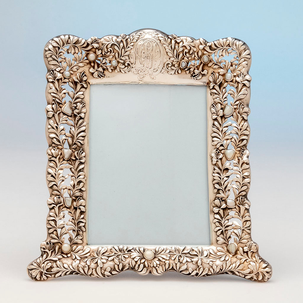 Tiffany & Co Antique Sterling Picture Frame with Pearls, NYC, NY, c. 1900