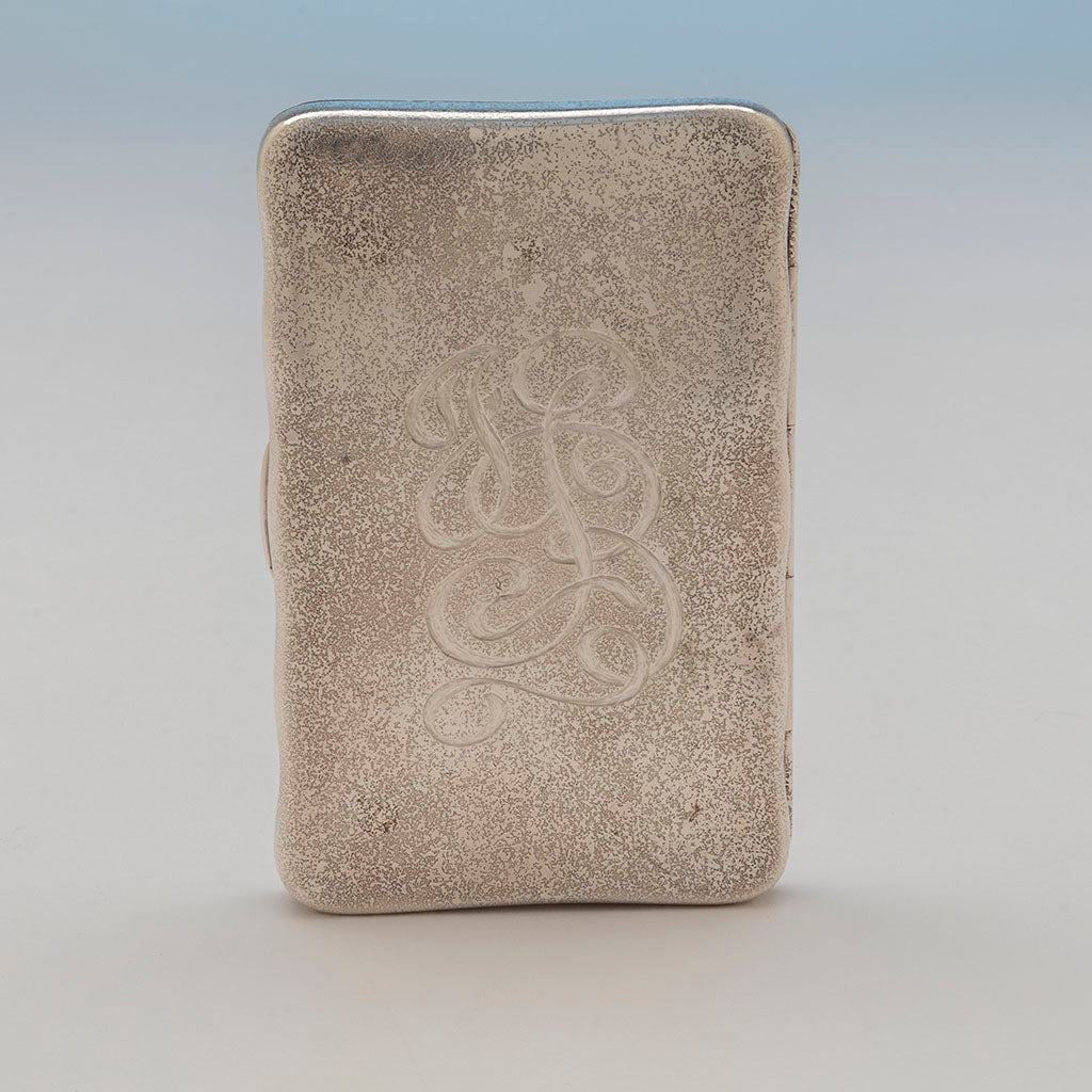 Monogram on Tiffany and Co Antique Sterling Silver Singing Mice Case, NYC, NY, c. 1882