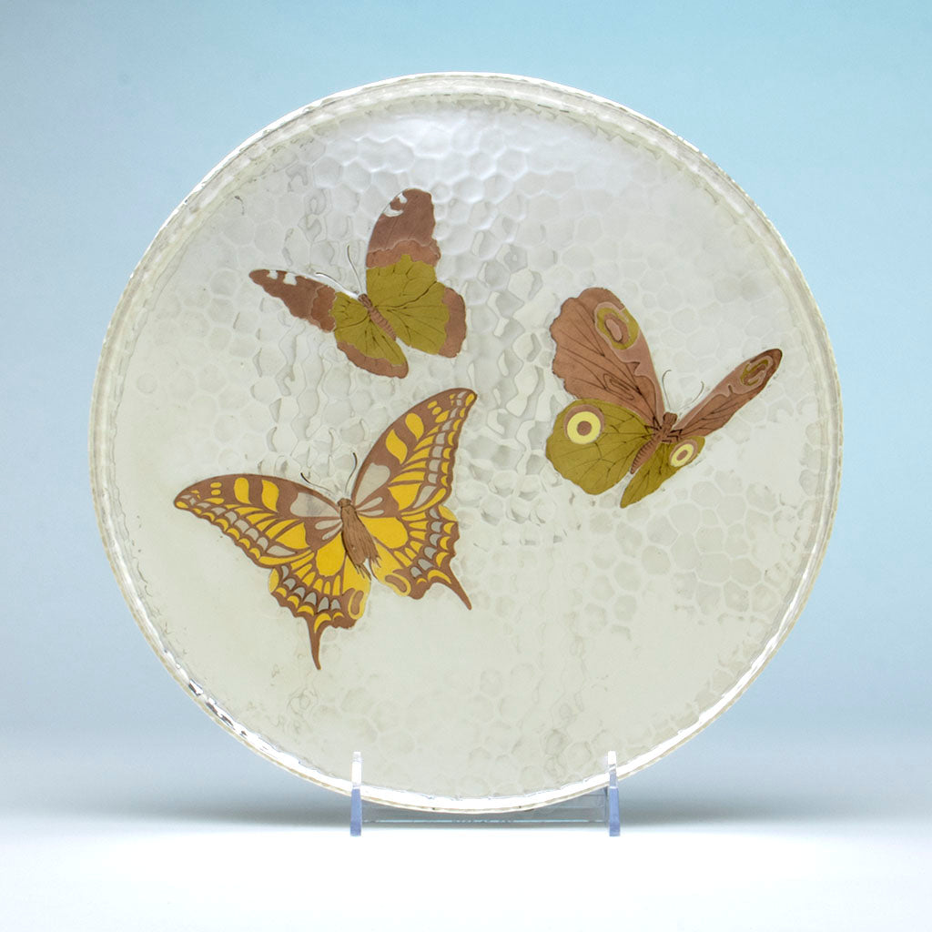 Tiffany and Co Antique Sterling Silver and Mixed Metals Butterfly Salver, NYC, NY, c. 1880