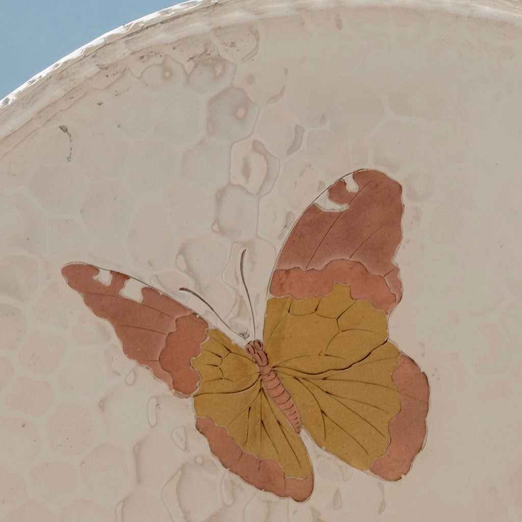 Detail of Butterfly2 of Tiffany &amp; Co Antique Sterling Silver and Mixed Metals Butterfly Salver, NYC, NY, c. 1880
