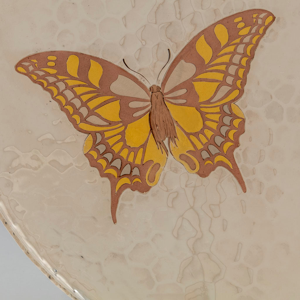 Detail of Butterfly1 of Tiffany &amp; Co Antique Sterling Silver and Mixed Metals Butterfly Salver, NYC, NY, c. 1880