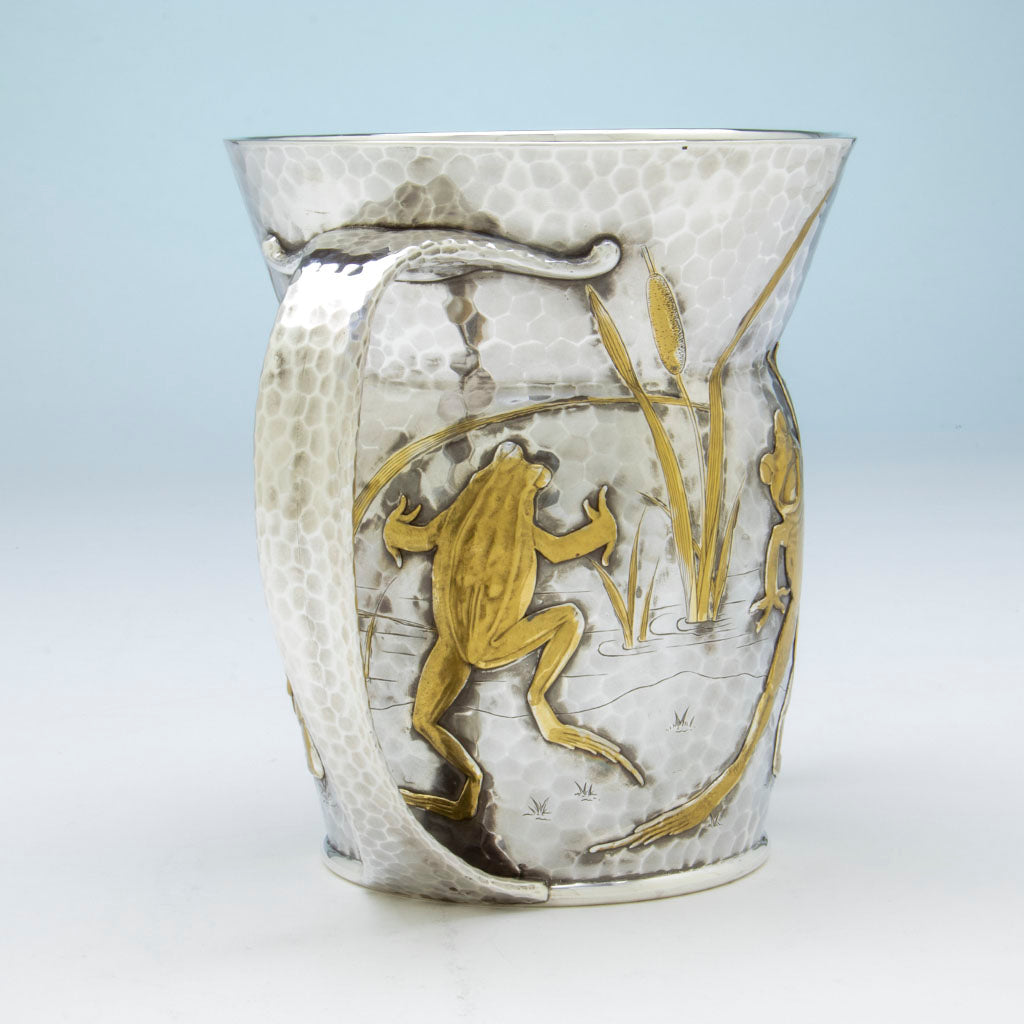 Tiffany and Co. Antique Sterling Silver Reveling Frogs Two-handled Cup, NYC, NY, c. 1880