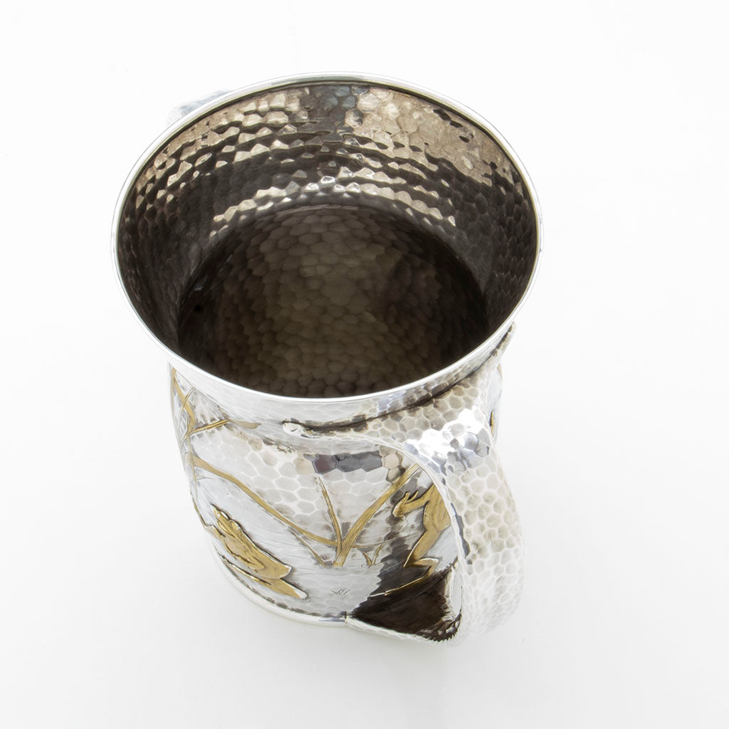 Interior of Tiffany &amp; Co. Antique Sterling Silver Reveling Frogs Two-handled Cup, NYC, NY, c. 1880