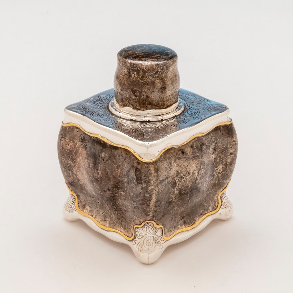 Corner of Tiffany &amp; Company Sterling and Other Metals Mokume Tea Caddy, NYC, NY, c. 1880