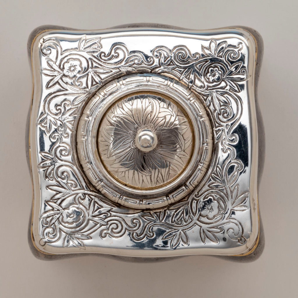 Interior cover to Tiffany &amp; Company Sterling and Other Metals Mokume Tea Caddy, NYC, NY, c. 1880