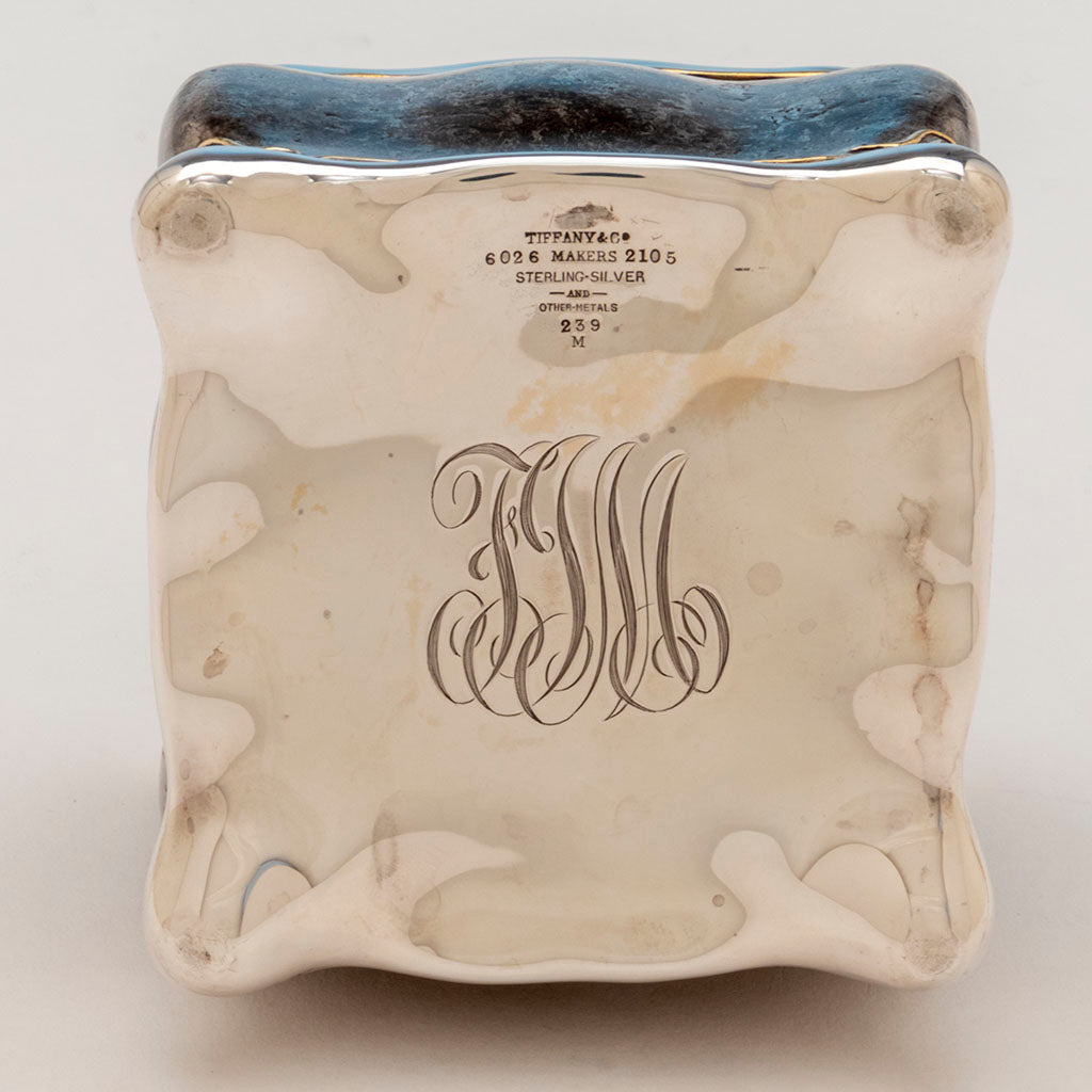 Marks and monogram on Tiffany &amp; Company Sterling and Other Metals Mokume Tea Caddy, NYC, NY, c. 1880