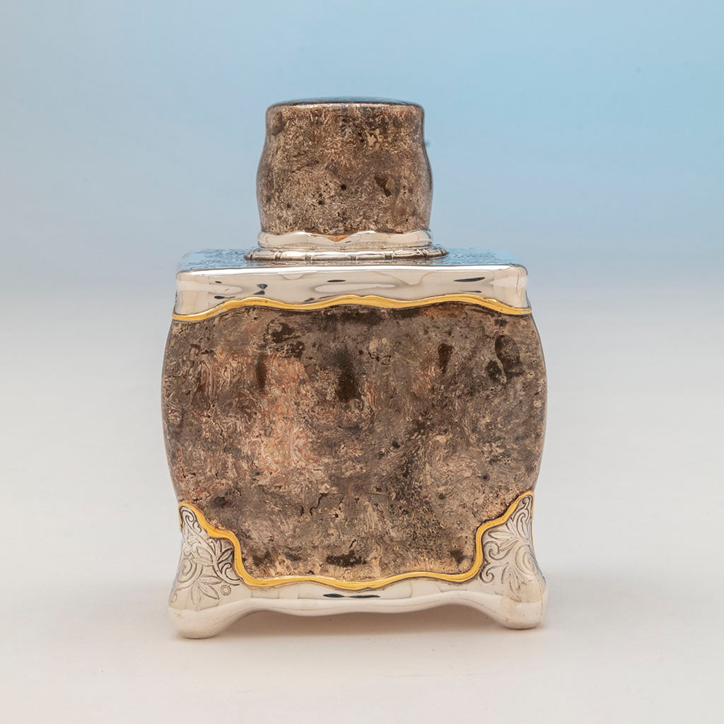 Side b of Tiffany &amp; Company Sterling and Other Metals Mokume Tea Caddy, NYC, NY, c. 1880