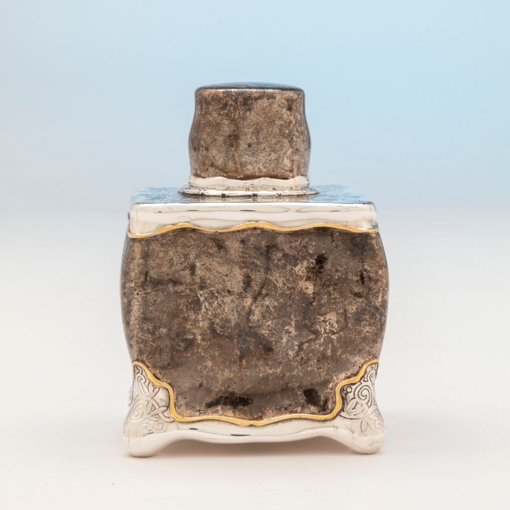 Side a to Tiffany &amp; Company Sterling and Other Metals Mokume Tea Caddy, NYC, NY, c. 1880