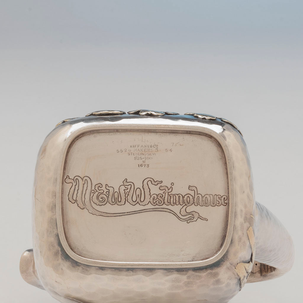 Underside of Tiffany and Co: The Westinghouse Antique Sterling Silver Pitcher, NYC, NY, c. 1885
