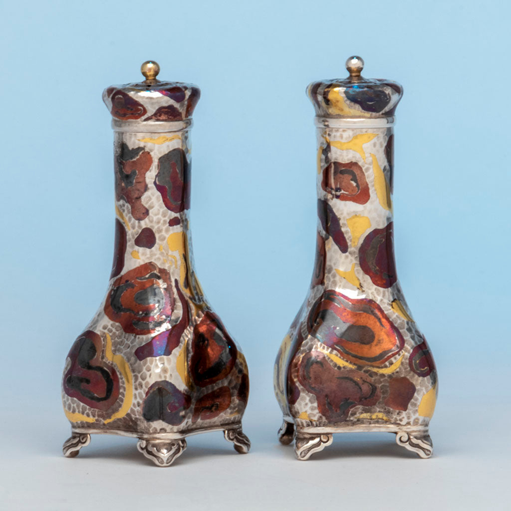 Set of Tiffany & Co 'Japonesque' Mixed Metals Shakers, NYC, NY, c. 1879