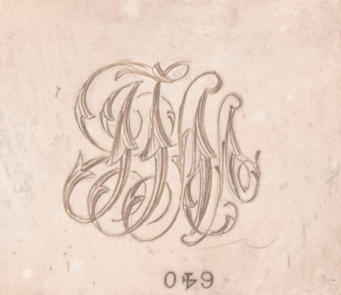 Monogram on Set of Tiffany and Co &#39;Japonesque&#39; Mixed Metals Shakers, NYC, NY, c. 1879
