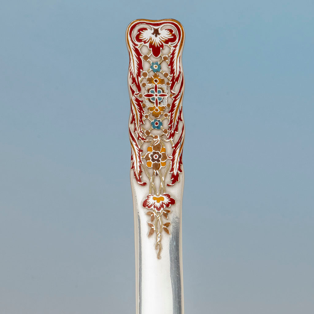 Letter opener detail of Tiffany &amp; Co Antique Sterling and Enamel Desk Set, NYC, NY, c. 1885