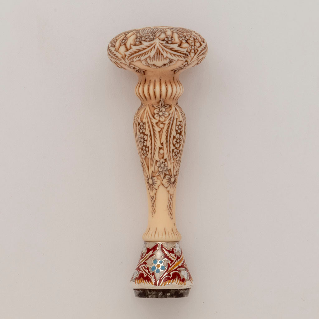 Seal handle of Tiffany &amp; Co Antique Sterling and Enamel Desk Set, NYC, NY, c. 1885