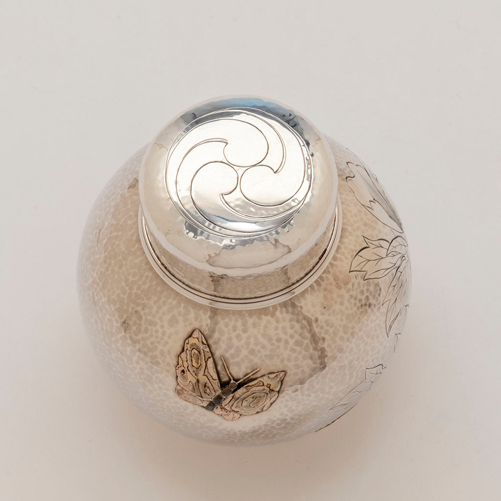 Top to Tiffany and Co Antique Sterling Silver and Other Metals Tea Caddy, NYC, NY, c. 1880