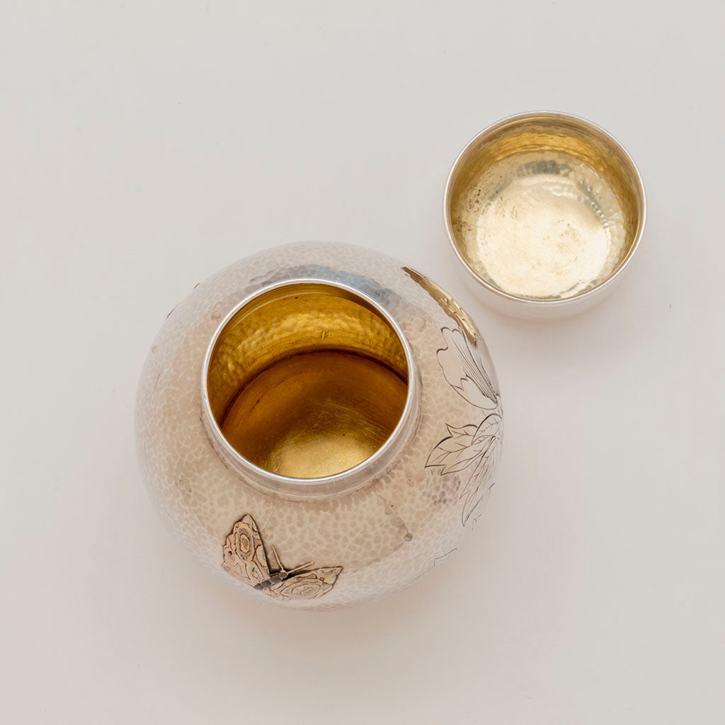 Interior of Tiffany and Co Antique Sterling Silver and Other Metals Tea Caddy, NYC, NY, c. 1880