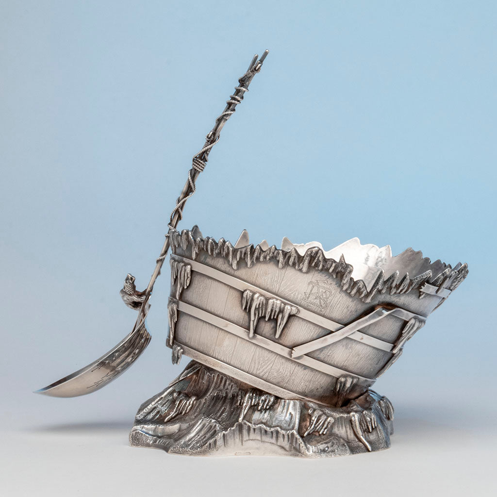 Gorham Antique Sterling Silver Bucket Ice Bowl with Original Ice Spoon, Providence, RI, 1872