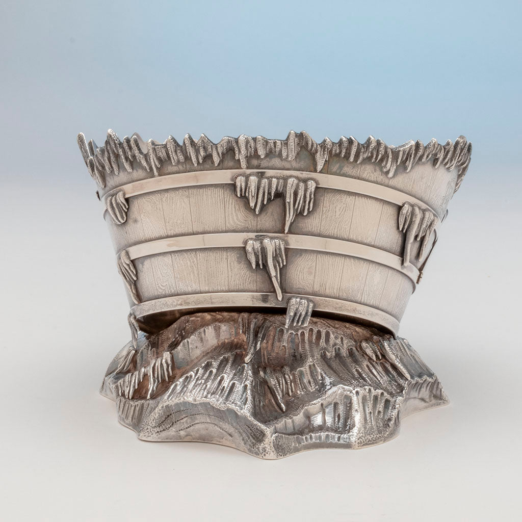 Front of Gorham Antique Sterling Silver Bucket Ice Bowl with Original Ice Spoon, Providence, RI, 1872