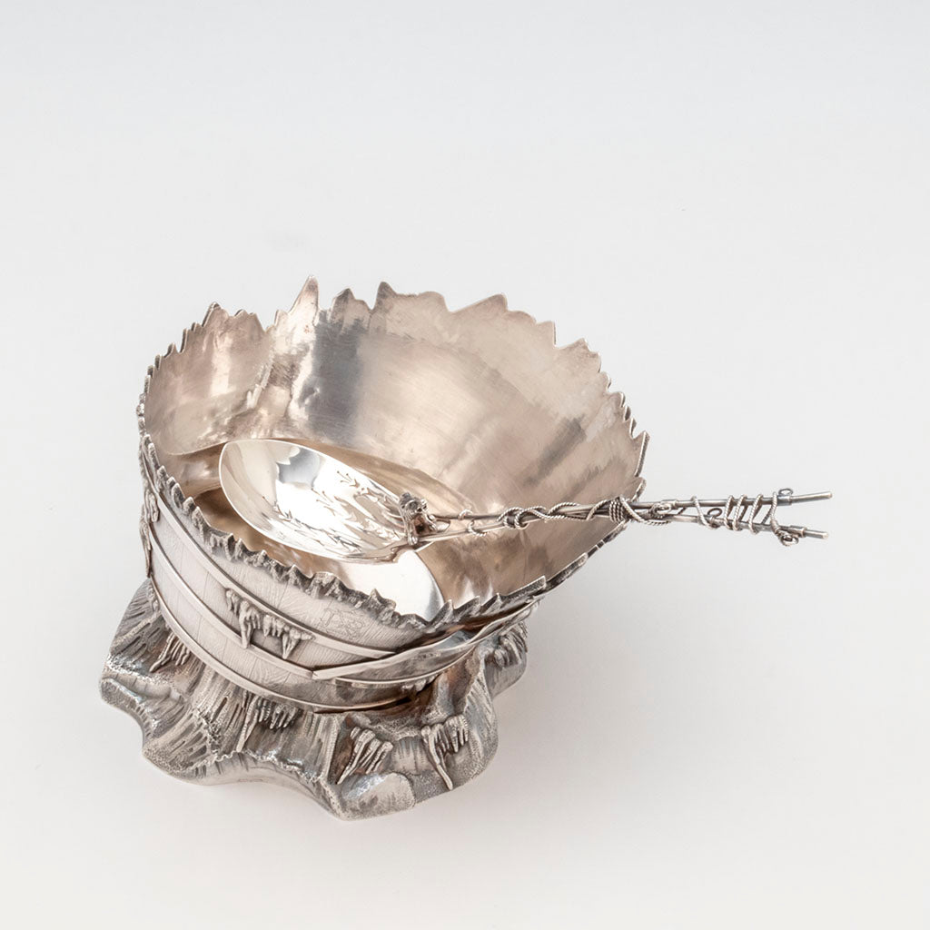 Interior of Gorham Antique Sterling Silver Bucket Ice Bowl with Original Ice Spoon, Providence, RI, 1872