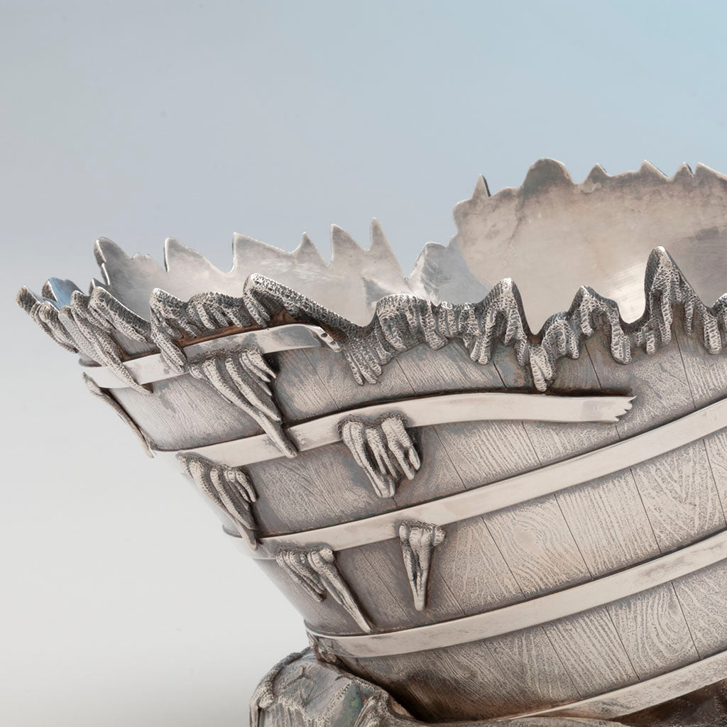 Bowl detail to Gorham Antique Sterling Silver Bucket Ice Bowl with Original Ice Spoon, Providence, RI, 1872