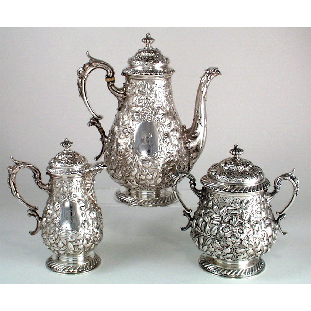 Lewis E. Jenks Sterling Silver 3 Piece Coffee Set, Boston, c. 1872-75