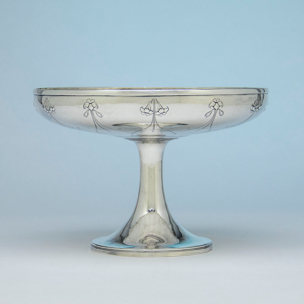 Arthur Stone Arts &amp; Crafts Sterling Silver Decorated Large Compote, Gardiner, MA, 1906-12