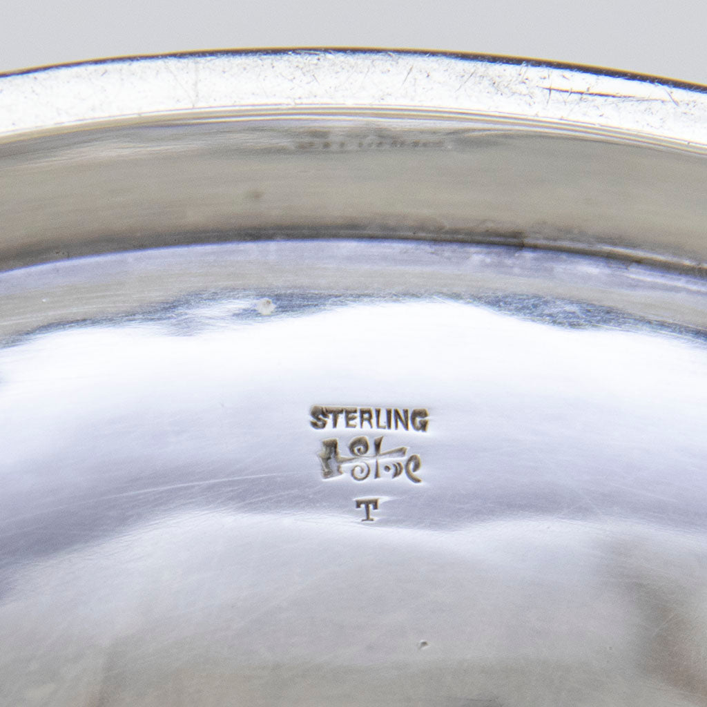 Marks on Arthur Stone Arts &amp; Crafts Sterling Silver Decorated Large Compote, Gardiner, MA, 1906-12