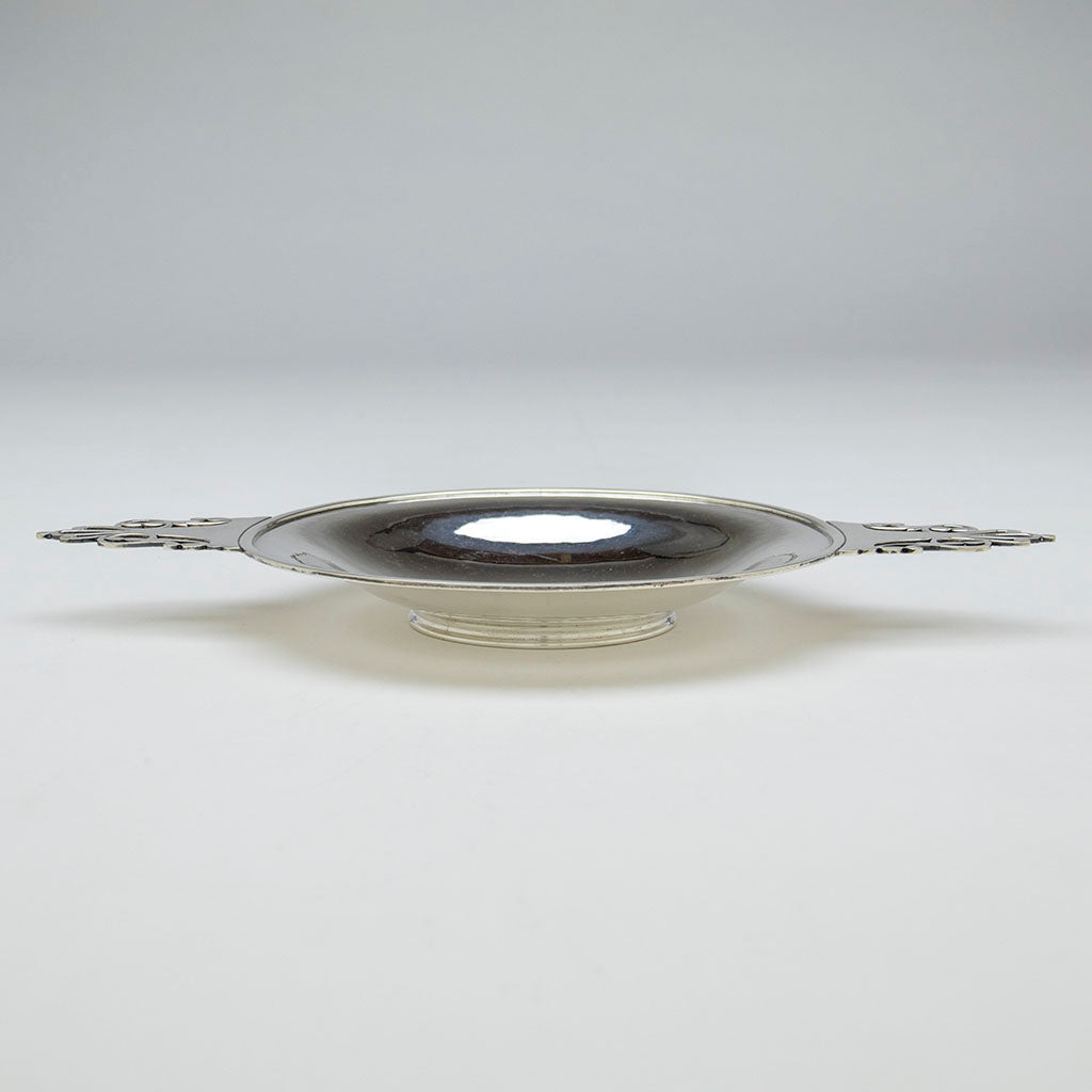 Side view of Frans Gyllenberg and Alfred Swanson Arts &amp; Crafts Silver Sandwich Tray, Boston, c. late 1920s