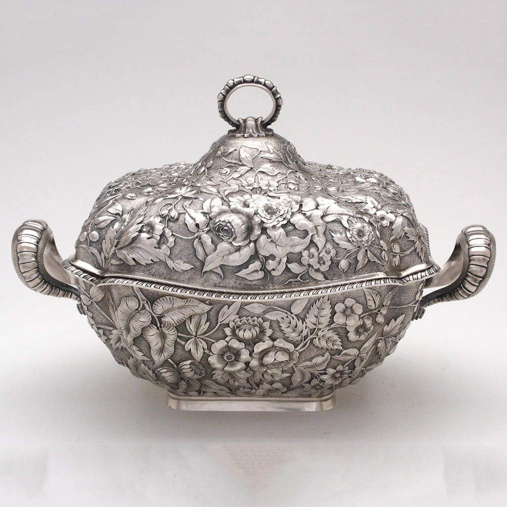 Dominick &amp; Haff Antique Sterling Silver Repousse Soup Tureen, New York City, c. 1884