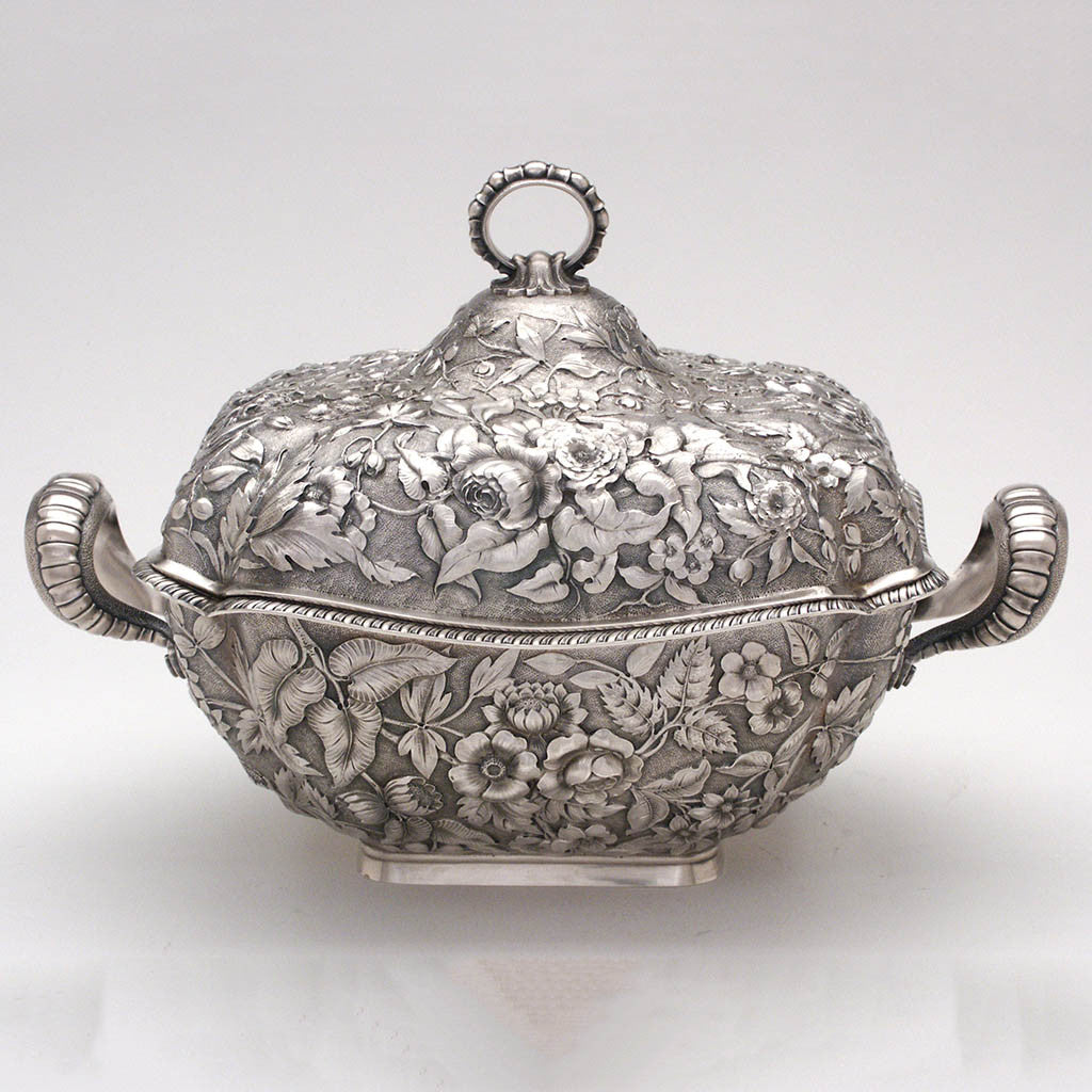 Dominick & Haff Antique Sterling Silver Repousse Soup Tureen, New York City, c. 1884