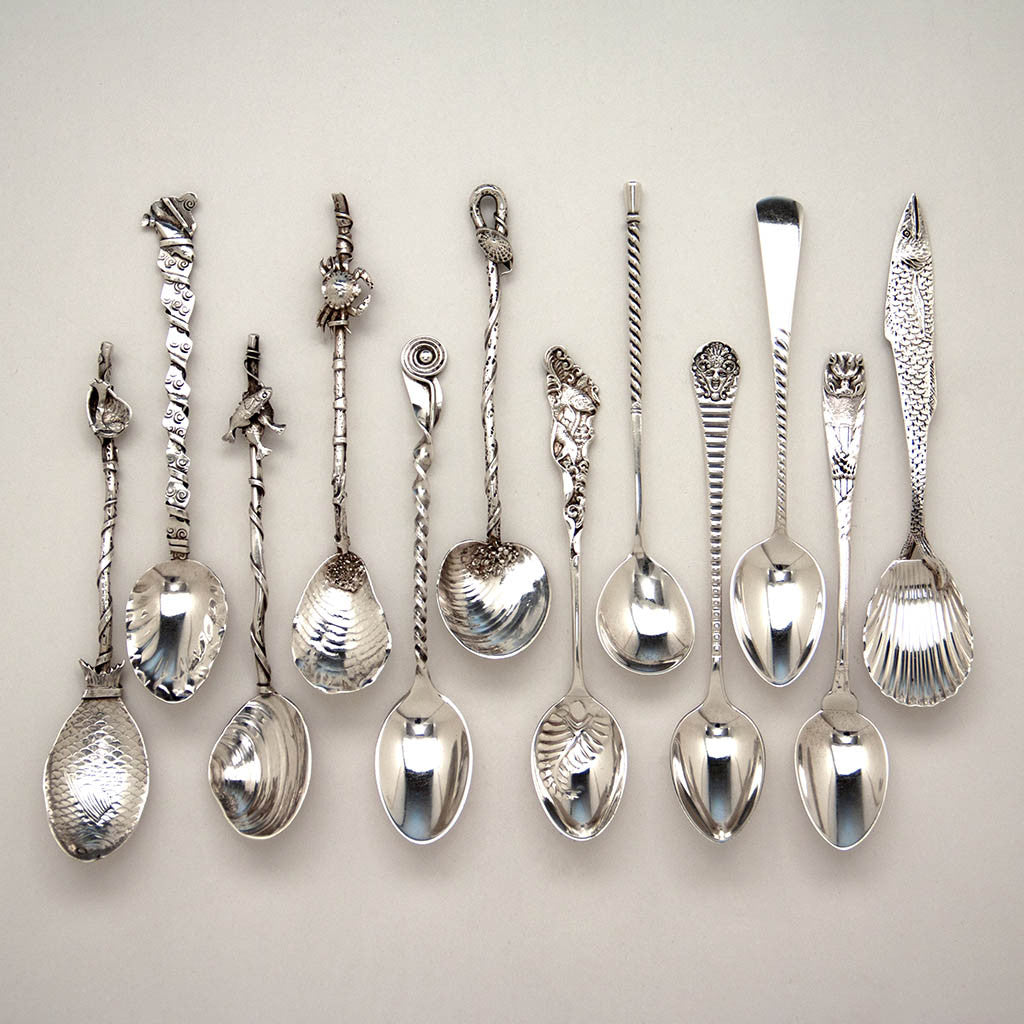 Gorham Rare Original Set of 12 Antique Sterling Silver Five O'clock Tea Spoons, Providence, RI, c. 1888