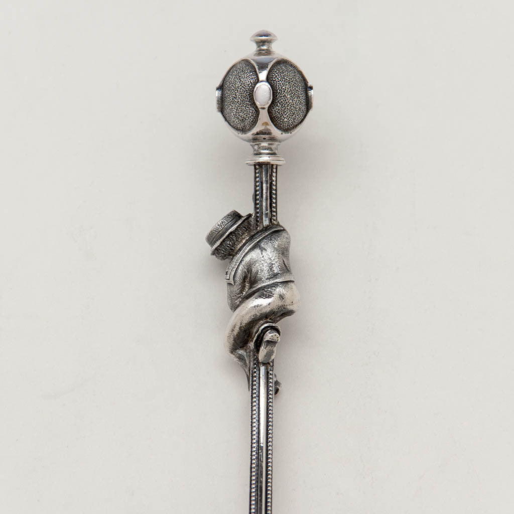 Back of handle of George Sharp Antique Sterling Silver Figural Presentation Ladle, Philadelphia, PA, 1869