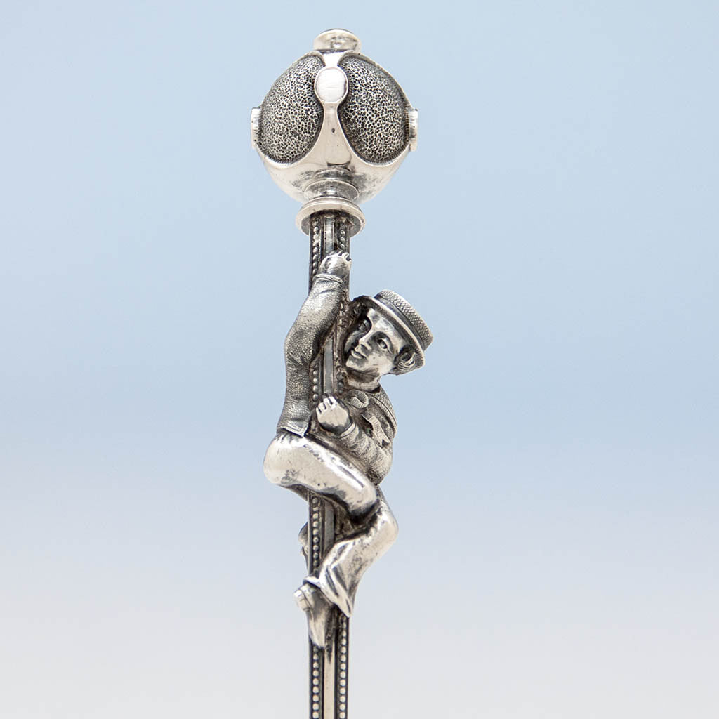 Front of handle of George Sharp Antique Sterling Silver Figural Presentation Ladle, Philadelphia, PA, 1869