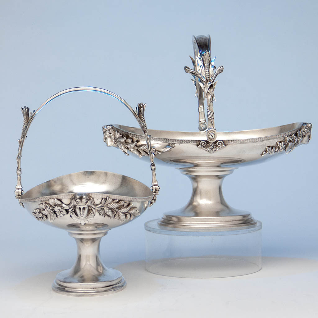 Pair of Tiffany & Co Antique Sterling Silver Figural Baskets, New York City, c. 1873-75