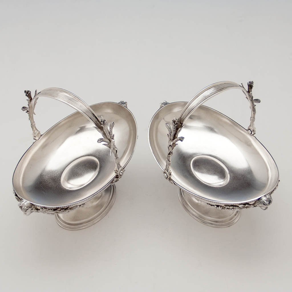 Interior of Pair of Tiffany &amp; Co Antique Sterling Silver Figural Baskets, New York City, c. 1873-75
