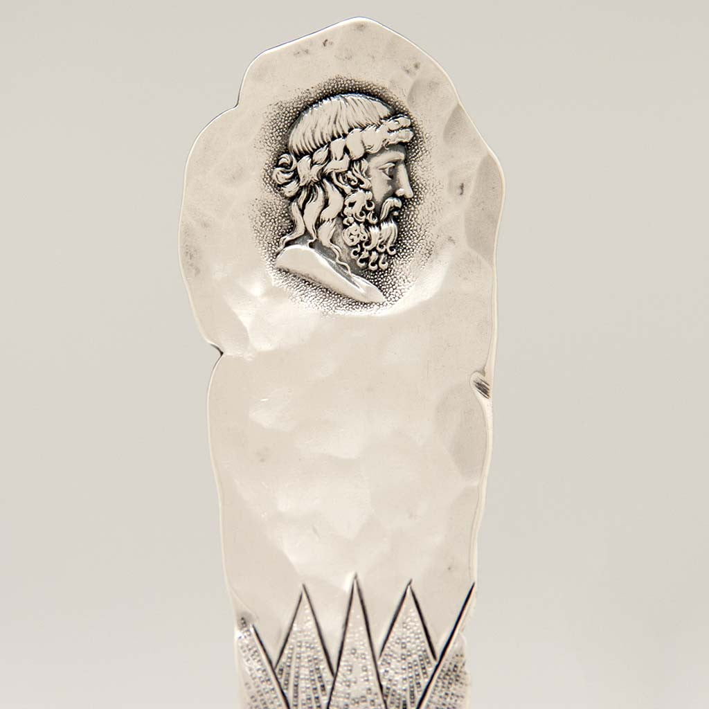 Handle detail of Shiebler &#39;Homeric&#39; (Medallion) Antique Sterling Silver Large Serving Spoon, New York City, c. 1880&#39;s