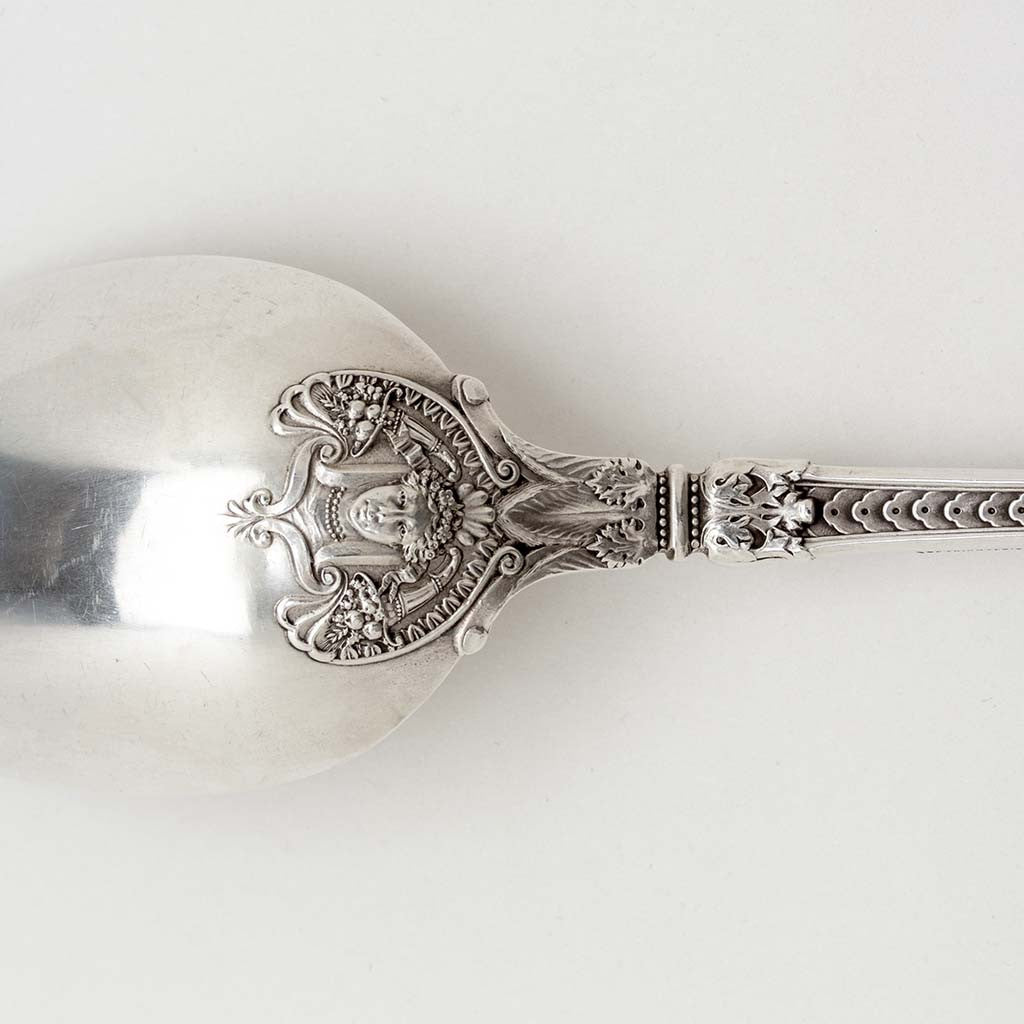 Back of Gorham &#39;Mythologique&#39; Pattern Antique Sterling Silver Flatware Service, Providence, RI, c. 1900, Retailed by J. E. Caldwell, Philadelphia, PA