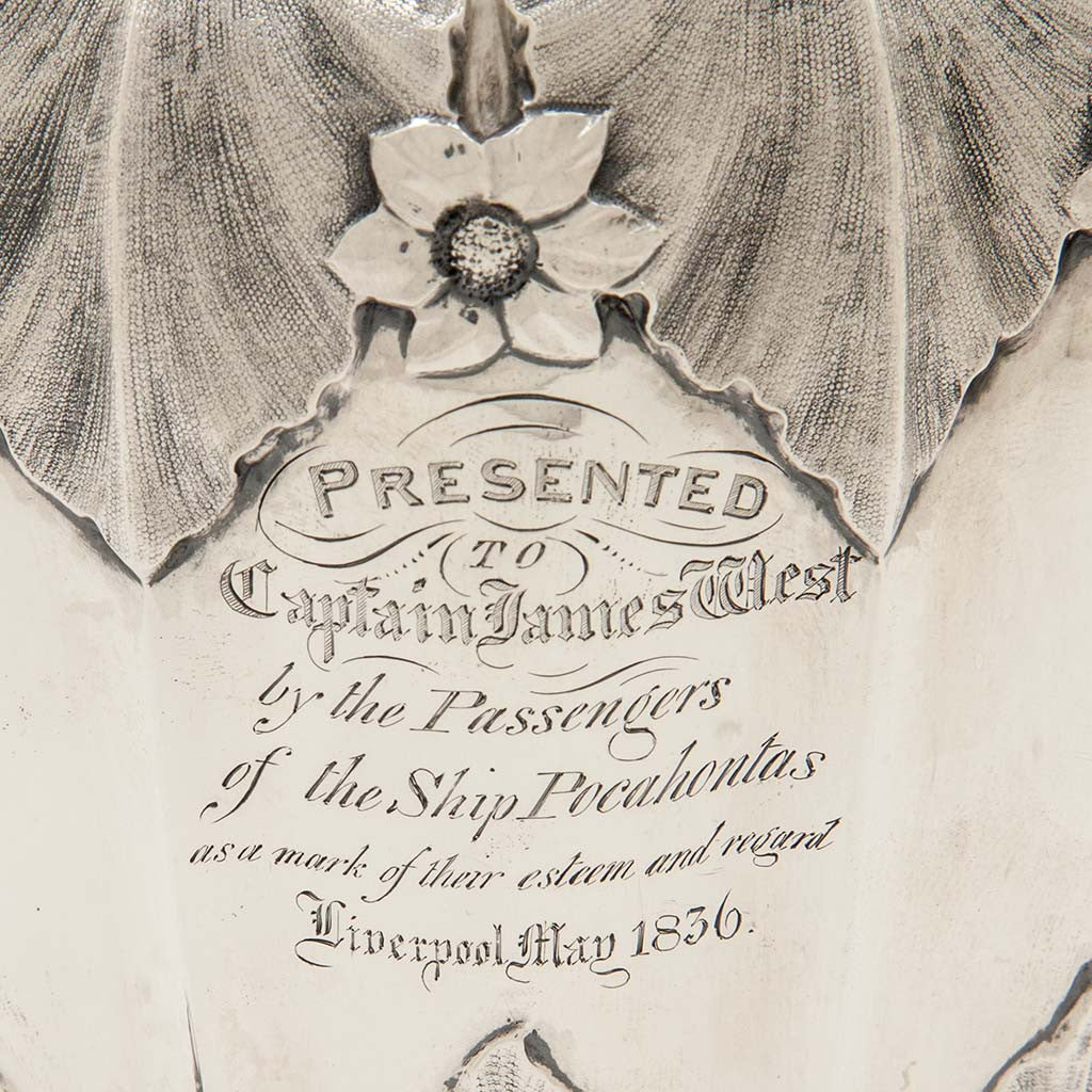 Inscription on Edward, Edward Jr, John &amp; William Barnard William IV Sterling Presentation Ewer or Hot Beverage Jug by, London, 1835/36