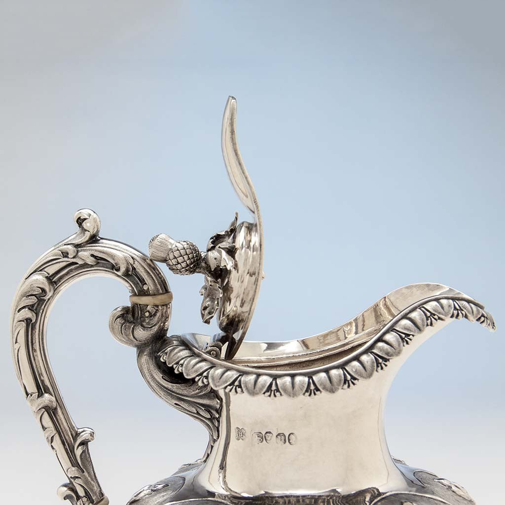 Open cover to Edward, Edward Jr, John &amp; William Barnard William IV Sterling Presentation Ewer or Hot Beverage Jug by, London, 1835/36