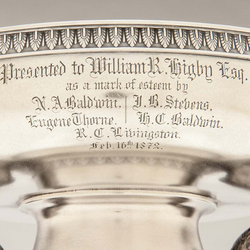 Inscription on Tiffany &amp; Co./ Edward C. Moore Antique Sterling Silver Figural Ice Bowl, New York City, c. 1873