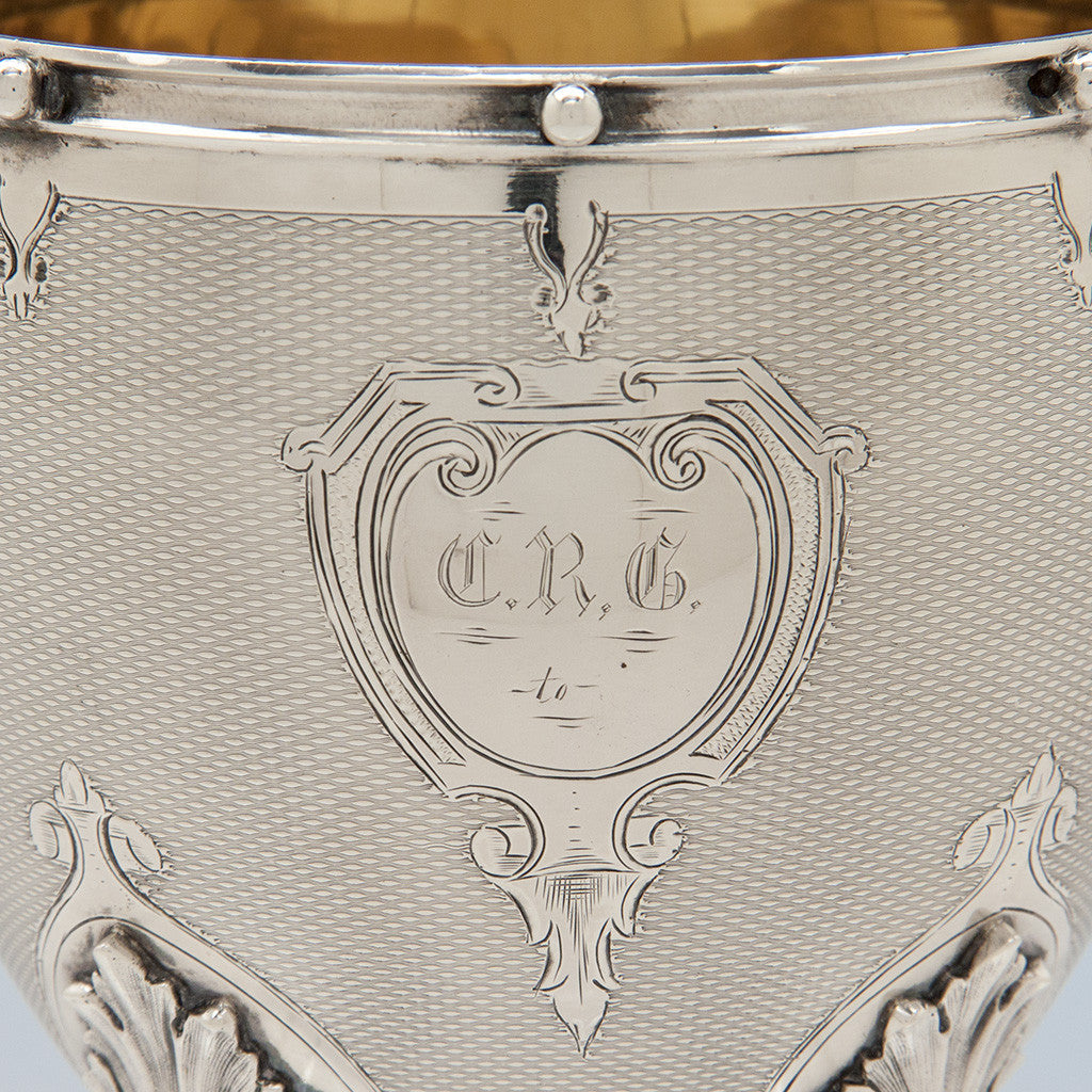 Monogram on Gorham Antique Coin Silver Covered Sugar Bowl, Providence, RI, 1859 of Rhode Island historical interest