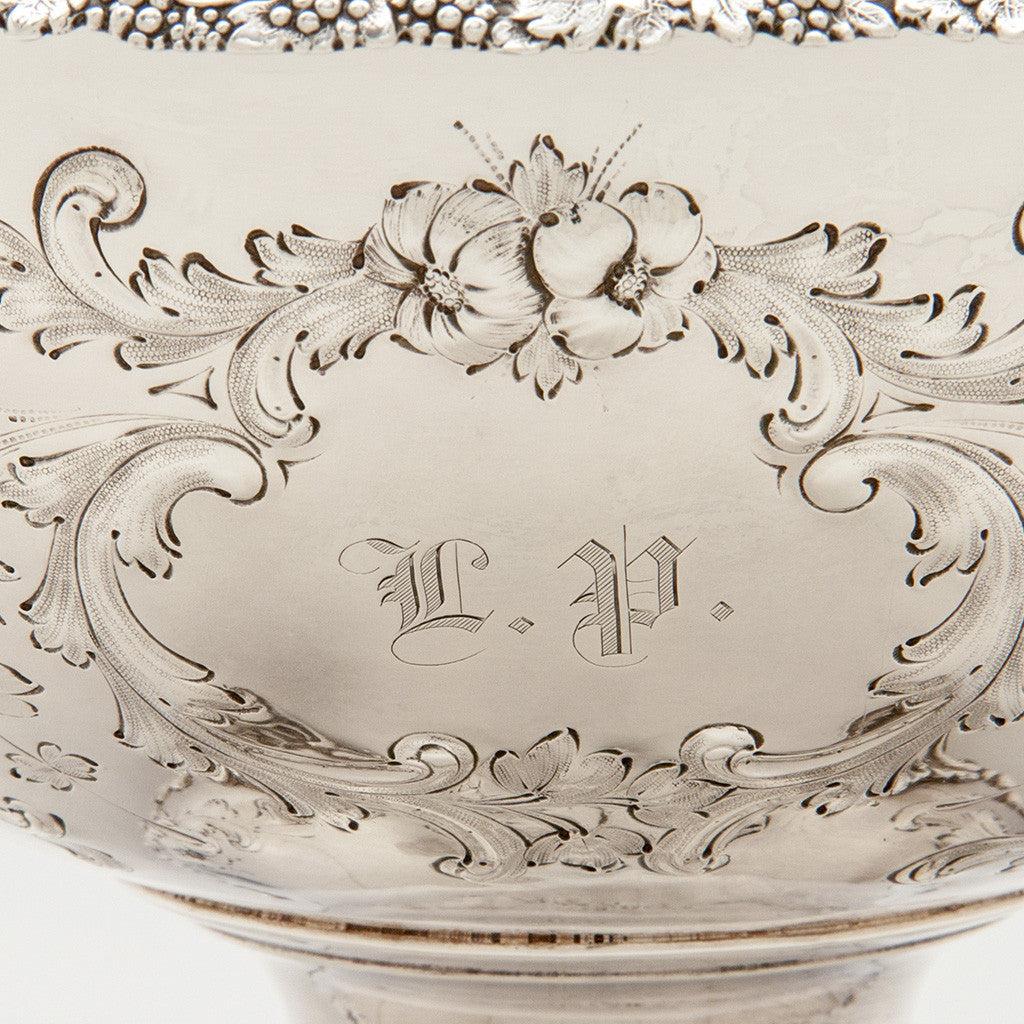 Monogram on William Gale &amp; Son Antique Coin Silver Fruit or Centerpiece Bowl, New York City, 1856