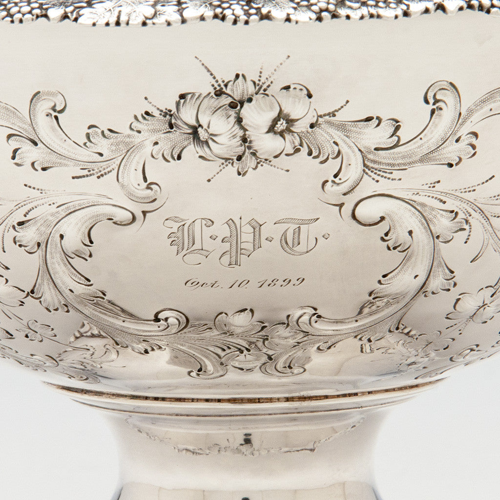 Monogram and date on William Gale &amp; Son Antique Coin Silver Fruit or Centerpiece Bowl, New York City, 1856