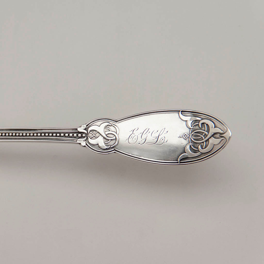 Handle on John Polhamus &#39;Oriental&#39; Pattern Antique Coin Silver Pie Server, NYC, c. 1860
