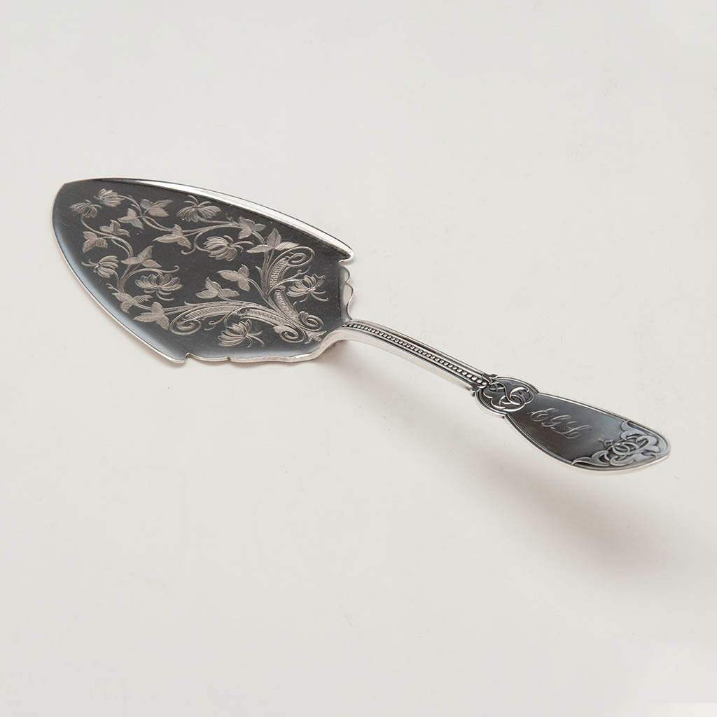 John Polhamus &#39;Oriental&#39; Pattern Antique Coin Silver Pie Server, NYC, c. 1860