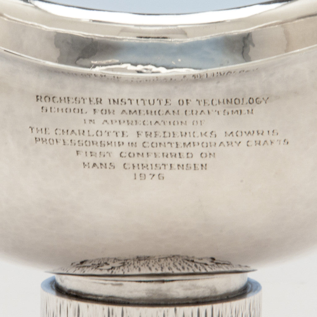 Inscription on Hans Christensen Modern Sterling Silver Presentation Compote, Rochester, New York, c. 1976