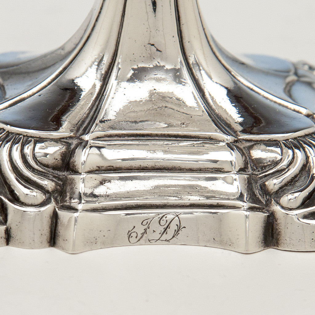 Monogram on William Cafe Set of 4 George II Sterling Silver Candlesticks, London 1762/63