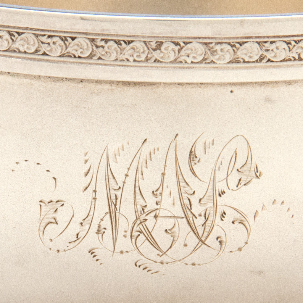 Monogram on American Antique Sterling Creamer and Sugar, retailed by DH Buell, Hartford, CT, c. 1875